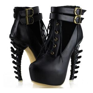 Gothic Babe Gothic Punk Bone Heel Boots Black $184 38